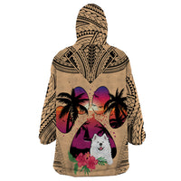 Polynesian Wearable Blanket Hoodie Dog Lover With Samoyed - Sunset At The Beach LT7 - Polynesian Pride
