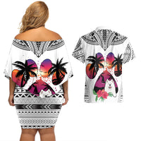 Polynesian Couples Matching Off Shoulder Short Dress and Hawaiian Shirt Dog Lover With Samoyed - Sunset At The Beach White Ver LT7 - Polynesian Pride