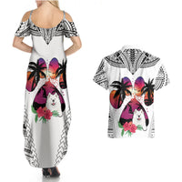 Polynesian Couples Matching Summer Maxi Dress and Hawaiian Shirt Dog Lover With Samoyed - Sunset At The Beach White Ver LT7 - Polynesian Pride
