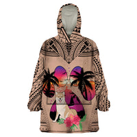 Polynesian Wearable Blanket Hoodie Dog Lover With Shiba Inu - Sunset At The Beach Brown Ver LT7 One Size Brown - Polynesian Pride