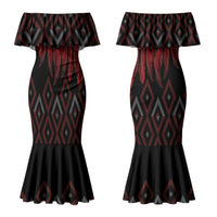 Aotearoa Maori Ngapuhi Iwi Couples Matching Mermaid Dress and Long Sleeve Button Shirt Korowai Tukutuku Kaokao Motifs