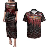 Aotearoa Maori Ngapuhi Iwi Couples Matching Puletasi and Hawaiian Shirt Korowai Tukutuku Kaokao Motifs