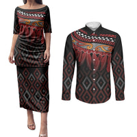 Aotearoa Maori Ngapuhi Iwi Couples Matching Puletasi and Long Sleeve Button Shirt Korowai Tukutuku Kaokao Motifs
