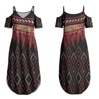 Aotearoa Maori Ngapuhi Iwi Couples Matching Summer Maxi Dress and Long Sleeve Button Shirt Korowai Tukutuku Kaokao Motifs