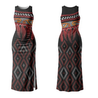 Aotearoa Maori Ngapuhi Iwi Couples Matching Tank Maxi Dress and Long Sleeve Button Shirt Korowai Tukutuku Kaokao Motifs