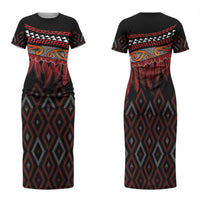 Aotearoa Maori Ngapuhi Iwi Family Matching Short Sleeve Bodycon Dress and Hawaiian Shirt Korowai Tukutuku Kaokao Motifs