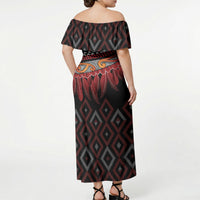 Aotearoa Maori Ngapuhi Iwi Off Shoulder Maxi Dress Korowai Tukutuku Kaokao Motifs