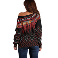Aotearoa Maori Ngapuhi Iwi Off Shoulder Sweater Korowai Tukutuku Kaokao Motifs