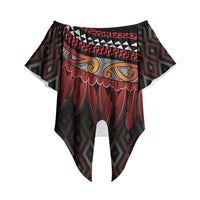 Aotearoa Maori Ngapuhi Iwi Off Shoulder Wrap Waist Top Korowai Tukutuku Kaokao Motifs