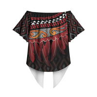 Aotearoa Maori Ngapuhi Iwi Off Shoulder Wrap Waist Top Korowai Tukutuku Kaokao Motifs