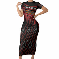 Aotearoa Maori Ngapuhi Iwi Short Sleeve Bodycon Dress Korowai Tukutuku Kaokao Motifs