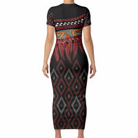 Aotearoa Maori Ngapuhi Iwi Short Sleeve Bodycon Dress Korowai Tukutuku Kaokao Motifs