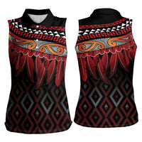 Aotearoa Maori Ngapuhi Iwi Women Sleeveless Polo Shirt Korowai Tukutuku Kaokao Motifs