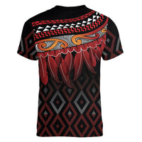 Aotearoa Maori Ngapuhi Iwi Women V-Neck T-Shirt Korowai Tukutuku Kaokao Motifs