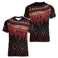 Aotearoa Maori Ngapuhi Iwi Women V-Neck T-Shirt Korowai Tukutuku Kaokao Motifs