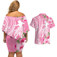 Personalised Hawaii Wahine Couples Matching Off Shoulder Short Dress and Hawaiian Shirt Women's Day Maui Lokelani Roses LT7 - Polynesian Pride