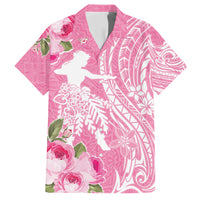 Personalised Hawaii Wahine Family Matching Short Sleeve Bodycon Dress and Hawaiian Shirt Women's Day Maui Lokelani Roses LT7 Dad's Shirt - Short Sleeve Pink - Polynesian Pride