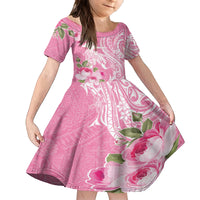 Personalised Hawaii Wahine Kid Short Sleeve Dress Women's Day Maui Lokelani Roses LT7 KID Pink - Polynesian Pride