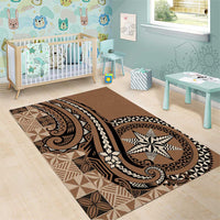 Tonga Ngatu Area Rug Vintage Brown Manulua Motifs