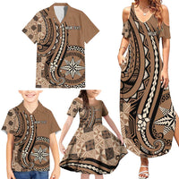 Personalized Tonga Ngatu Family Matching Summer Maxi Dress and Hawaiian Shirt Vintage Brown Manulua Motifs