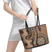 Tonga Ngatu Leather Tote Bag Vintage Brown Manulua Motifs LT7 - Polynesian Pride