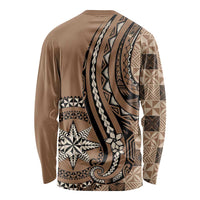 Personalized Tonga Ngatu Long Sleeve Shirt Vintage Brown Manulua Motifs