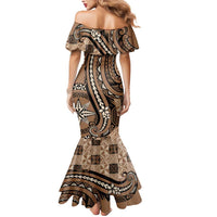 Personalized Tonga Ngatu Mermaid Dress Vintage Brown Manulua Motifs