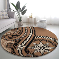 Tonga Ngatu Round Carpet Vintage Brown Manulua Motifs LT7 - Polynesian Pride