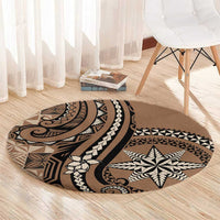 Tonga Ngatu Round Carpet Vintage Brown Manulua Motifs LT7 - Polynesian Pride