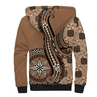 Personalized Tonga Ngatu Sherpa Hoodie Vintage Brown Manulua Motifs