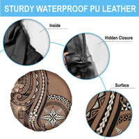 Tonga Ngatu Spare Tire Cover Vintage Brown Manulua Motifs LT7 - Polynesian Pride