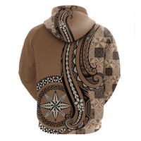 Personalized Tonga Ngatu Zip Hoodie Vintage Brown Manulua Motifs LT7 - Polynesian Pride