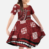 Personalized Tonga Ngatu Family Matching Long Sleeve Bodycon Dress and Hawaiian Shirt Iconic Red Manulua Motifs LT7 Daughter's Dress Red - Polynesian Pride