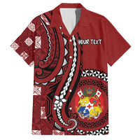 Personalized Tonga Ngatu Family Matching Puletasi and Hawaiian Shirt Iconic Red Manulua Motifs LT7 Dad's Shirt - Short Sleeve Red - Polynesian Pride