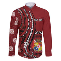 Personalized Tonga Ngatu Family Matching Puletasi and Hawaiian Shirt Iconic Red Manulua Motifs LT7 Dad's Shirt - Long Sleeve Red - Polynesian Pride