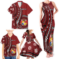 Personalized Tonga Ngatu Family Matching Tank Maxi Dress and Hawaiian Shirt Iconic Red Manulua Motifs