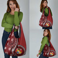 Tonga Ngatu Grocery Bag Iconic Red Manulua Motifs