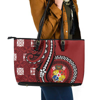 Tonga Ngatu Leather Tote Bag Iconic Red Manulua Motifs LT7 - Polynesian Pride