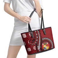 Tonga Ngatu Leather Tote Bag Iconic Red Manulua Motifs LT7 - Polynesian Pride