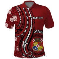 Personalized Tonga Ngatu Polo Shirt Iconic Red Manulua Motifs