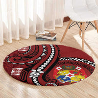 Tonga Ngatu Round Carpet Iconic Red Manulua Motifs LT7 - Polynesian Pride