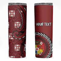 Personalized Tonga Ngatu Skinny Tumbler Iconic Red Manulua Motifs