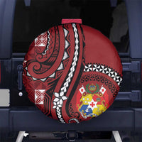 Tonga Ngatu Spare Tire Cover Iconic Red Manulua Motifs LT7 No hole Red - Polynesian Pride