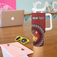 Personalized Tonga Ngatu Tumbler With Handle Iconic Red Manulua Motifs