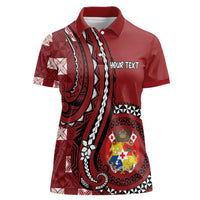 Personalized Tonga Ngatu Women Polo Shirt Iconic Red Manulua Motifs LT7 Female Red - Polynesian Pride