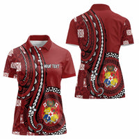 Personalized Tonga Ngatu Women Polo Shirt Iconic Red Manulua Motifs LT7 - Polynesian Pride