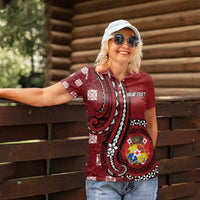 Personalized Tonga Ngatu Women Polo Shirt Iconic Red Manulua Motifs LT7 - Polynesian Pride
