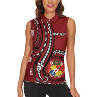 Personalized Tonga Ngatu Women Sleeveless Polo Shirt Iconic Red Manulua Motifs LT7 - Polynesian Pride