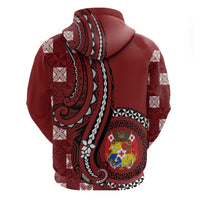 Personalized Tonga Ngatu Zip Hoodie Iconic Red Manulua Motifs LT7 - Polynesian Pride
