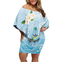 Guam Fishhook Mix Guasali Flowers Off Shoulder Short Dress Dreaming Turquoise